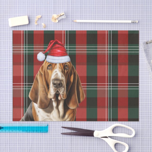 Festive Red Green Plaid and Basset Hound Christmas Tissue Paper (Craft)