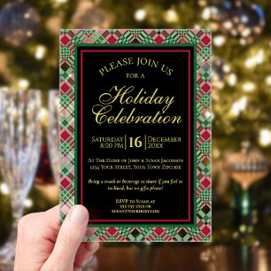 Festive Red & Green Plaid Holiday Christmas Party Acrylic Invitations