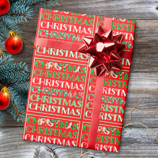 Festive Red Green Retro Typography Christmas Wrapping Paper