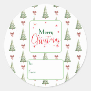 Festive Red Green Script Tree Bow To From Sticker