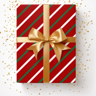 Festive Red Green Stripes Christmas Wrapping Paper