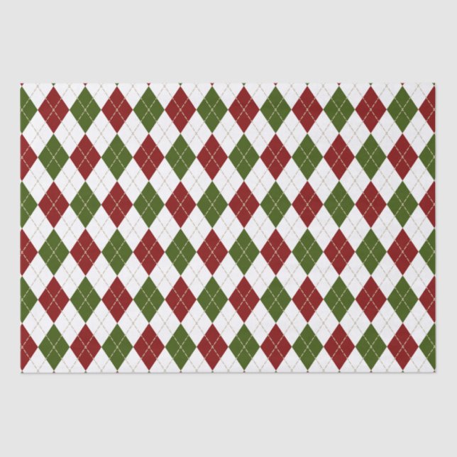 festive red green white argyle plaid tissue paper (Front)