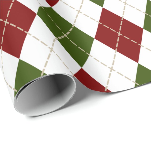 festive red green white argyle plaid wrapping paper (Roll Corner)