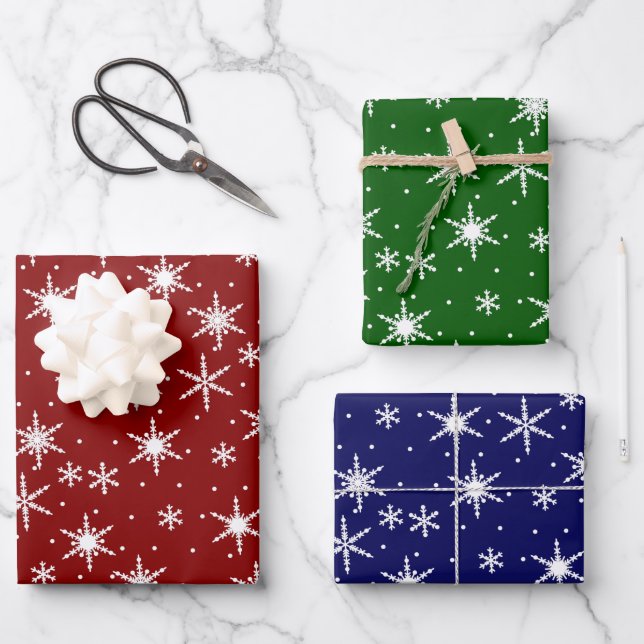 Festive Red Green Winter Snowflake Pattern Wrapping Paper Sheet (Front)