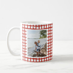 Festive Red Hand Drawn Plaid 2 Photo Coffee Mug
