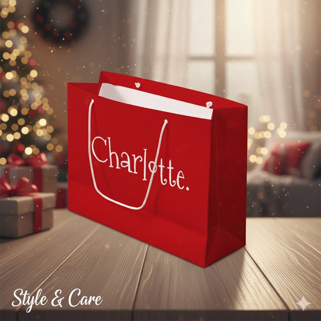 Festive Red Holiday Gift Bag Personalised Name Opt (Festive Red Holiday Gift Bag Personalized Name Option)