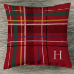 Festive red holiday plaid Christmas monogram decor Cushion<br><div class="desc">A festive red plaid with checks of navy, green, yellow and white makes this pillow a perfect holiday decor item. Add a personalised monogrammed touch with an initial. This Christmas pillow makes a great gift - to yourself or others! Great for newlyweds, hostesses, family and more. Also coordinates with the...</div>