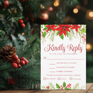 Festive Red Holiday Wedding Meal Choice RSVP Card