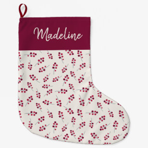 Festive Red Holly Pip Berries Monogrammed  Large Christmas Stocking