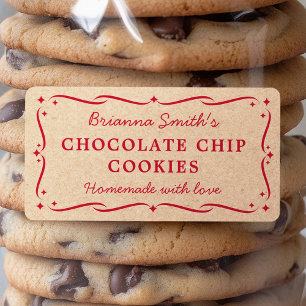 Festive red Kraft look kitchen baking cooking Label