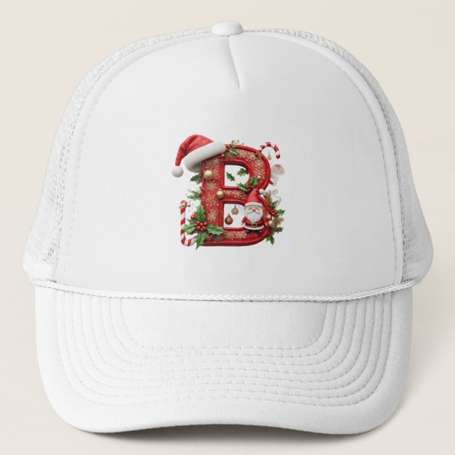 Festive Red Letter B Decor With Santa Trucker Hat (Front)
