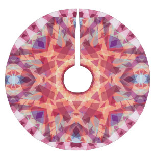 Festive Red Maximalist Christmas Star Pattern Brushed Polyester Tree Skirt