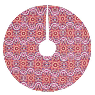 Festive Red Maximalist Christmas Star Pattern Brushed Polyester Tree Skirt