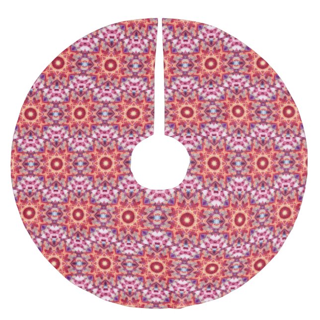 Festive Red Maximalist Christmas Star Pattern Brushed Polyester Tree Skirt (Front)