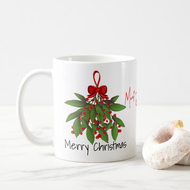 Festive Red  Meet Me Under the Mistletoe Christmas Coffee Mug (With Donut)