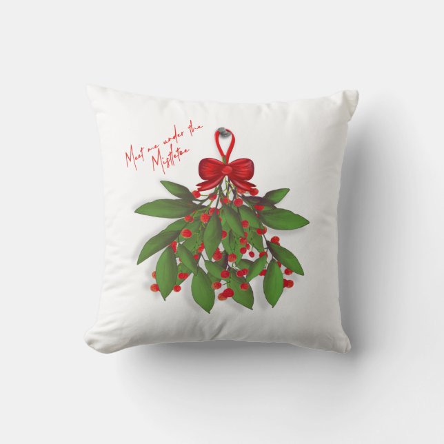 Festive Red  Meet Me Under the Mistletoe Christmas Cushion (Front)