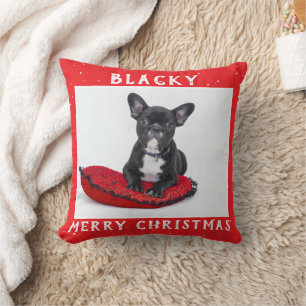 Festive Red Merry Christmas Dog Puppy Pet Photo Cushion