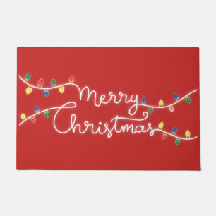Festive Red Merry Christmas Door Mat