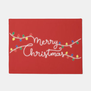 Festive Red Merry Christmas Door Mat