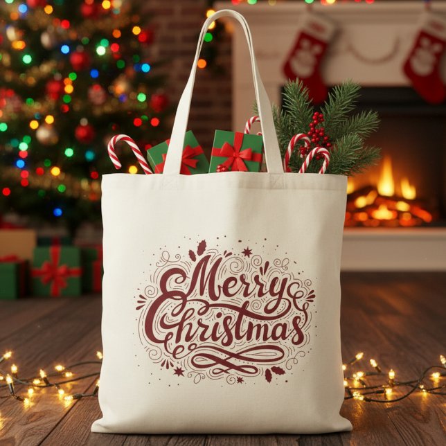 Festive Red Merry Christmas Holiday Tote Bag (Festive Red Merry Christmas Holiday Tote Bag)