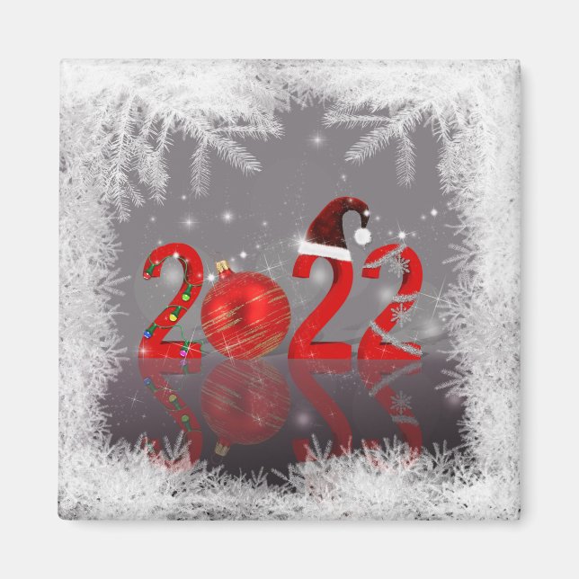 Festive Red Merry Christmas New Year 2022 Magnet (Front)