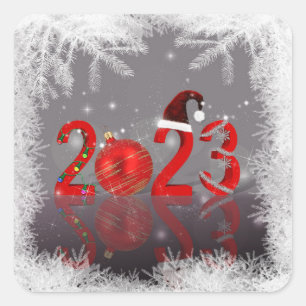 Festive Red Merry Christmas New Year 2023 Square Sticker
