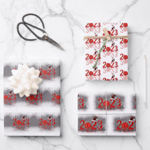 Festive Red Merry Christmas New Year 2023 Wrapping Paper Sheet