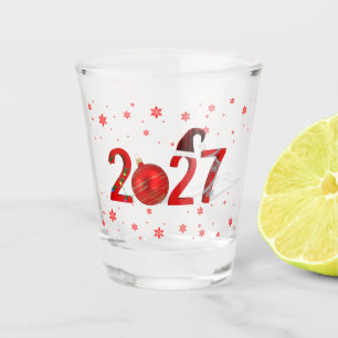 Festive Red Merry Christmas New Year 2027 Shot Glass