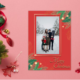 Festive Red Merry Christmas Photo  Holiday Card