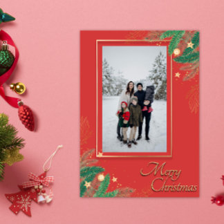 Festive Red Merry Christmas Photo  Holiday Card