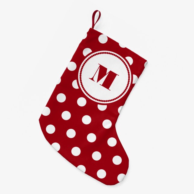 Festive Red Monogram Pattern Small Christmas Stocking (Front (Hanging))