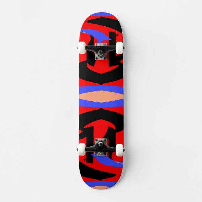 Festive Red Native Indian and Japanese Art Blend Skateboard (Front)