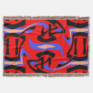 Festive Red Native Indian and Japanese Art Blend Throw Blanket