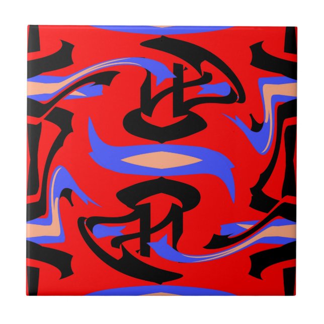 Festive Red Native Indian and Japanese Art Blend Tile (Front)