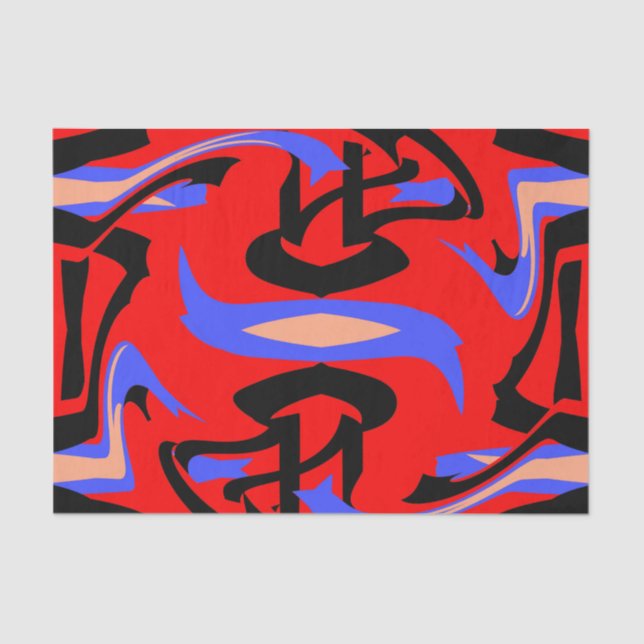 Festive Red Native Indian and Japanese Art Blend Tissue Paper (Front)