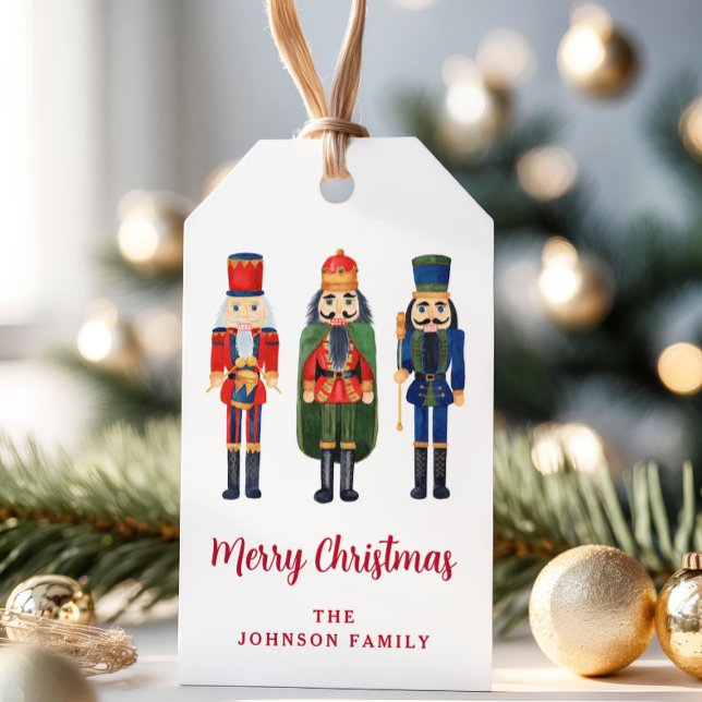 Festive Red Nutcracker Christmas Gift Tags (Personalized Cute Nutcracker Merry Christmas Gift Tags)