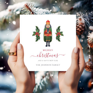 Festive Red Nutcracker Merry Christmas Holiday Card