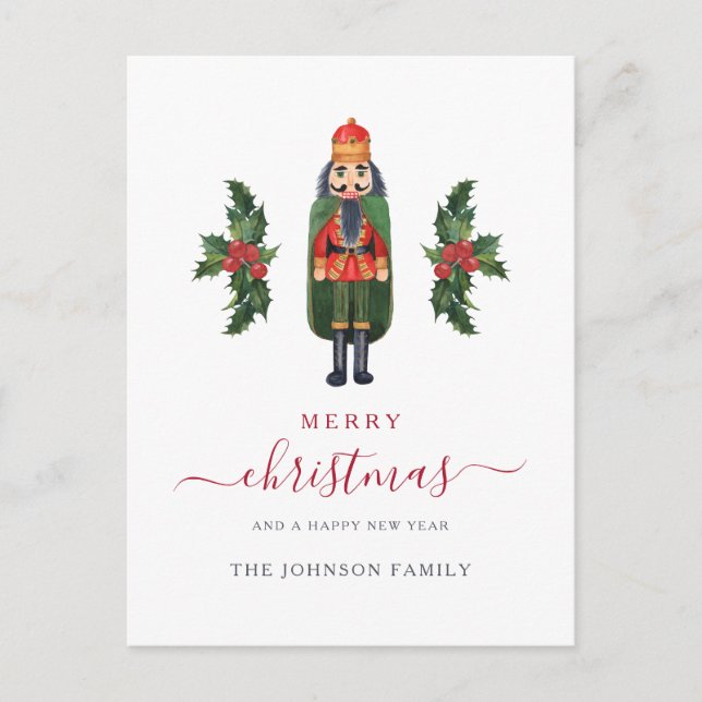 Festive Red Nutcracker Merry Christmas Holiday Postcard (Front)