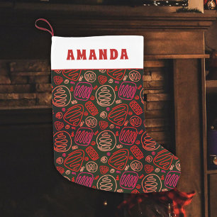 Festive Red One Line Artistic Drawing Pattern Name Small Christmas Stocking