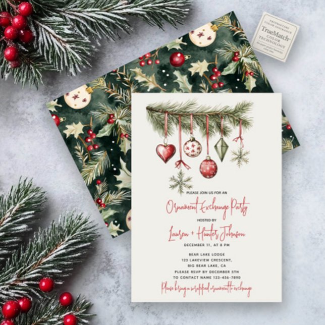 Festive Red Ornament Exchange Holiday Party Invitation (Creator Uploaded)