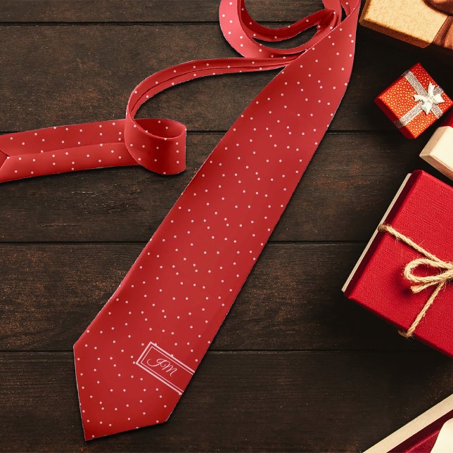 Festive Red Pink Polka Dot Add Initials Christmas Tie (Creator Uploaded)