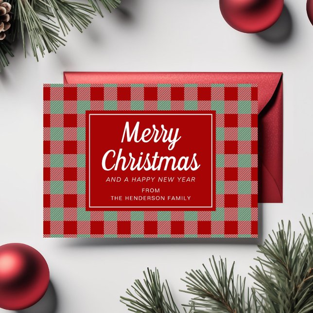 Festive Red Plaid Christmas  Holiday Card (Festive Red Plaid Christmas Holiday Card)