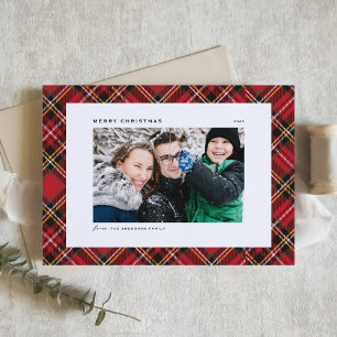 Festive Red Plaid Pattern Merry Christmas Photo