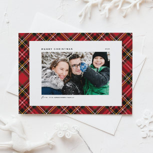 Festive Red Plaid Pattern Merry Christmas Photo Holiday Card