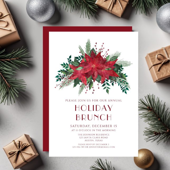 Festive Red Poinsettia Christmas Brunch Invitation (Festive Red Poinsettia Christmas Brunch Invitation
)