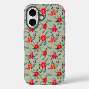 Festive Red Poinsettia Christmas Floral iPhone 16 Case