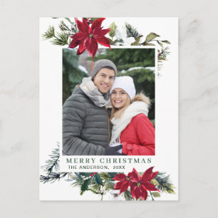 Festive Red Poinsettia Christmas Greeting Holiday Postcard