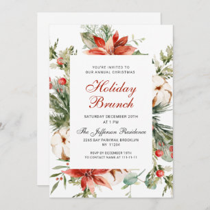 Festive Red Poinsettia Christmas Holiday Brunch Invitation