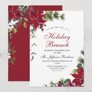 Festive Red Poinsettia Christmas Holiday Brunch Invitation