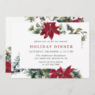 Festive Red Poinsettia Christmas HOLIDAY DINNER Invitation